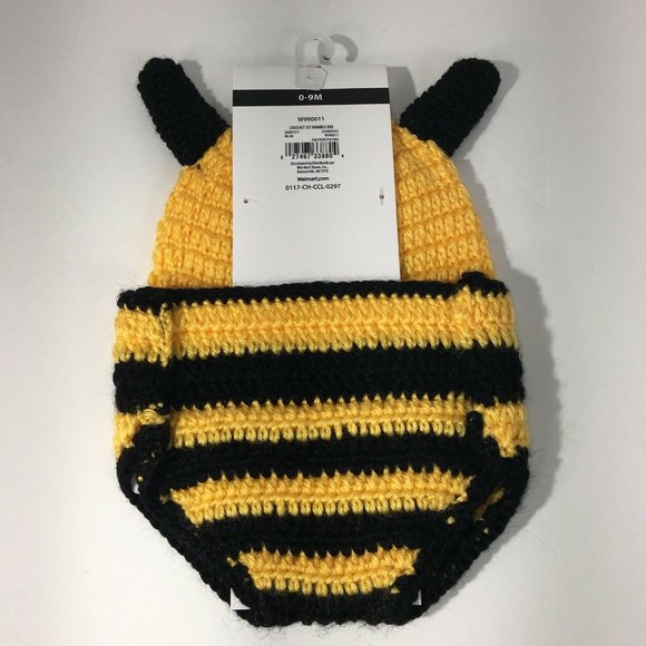 Hand Crocheted Hat And Diaper Cover Bumble Bee Sz 0-9 Months Infant Baby Photo - Picture 11 of 12